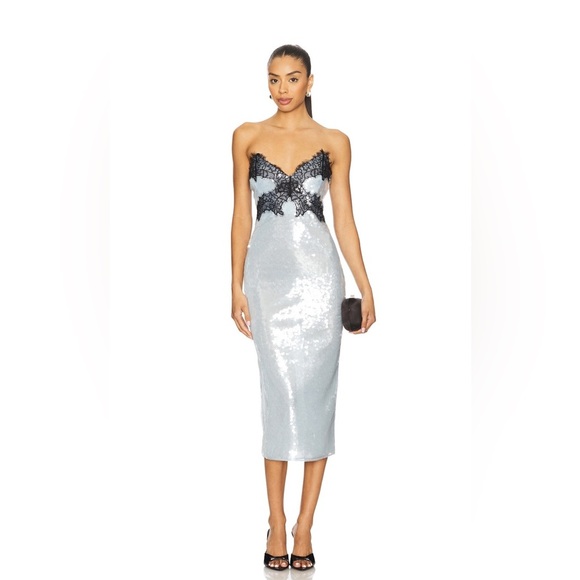 Retrofete Ellen Sequin Dress Midi Icy Blue Strapless - Picture 11 of 11